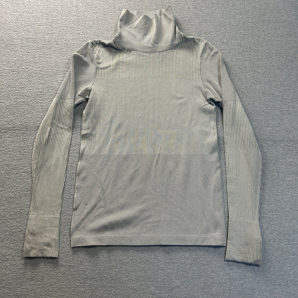 Athleta Athletic Top Womens Medium Gray Ribbed Turtle Neck Long Sleeve Stretch